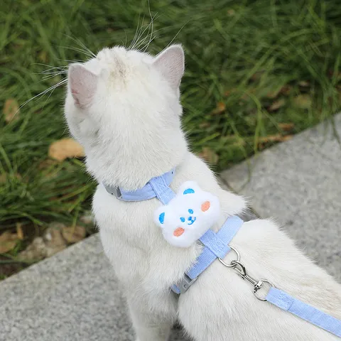 Cute Rabbit Bear Plush Cat Harness And Leash Set Anti Escape Vest Style Walking Strap For Small Pets Cat Supplies