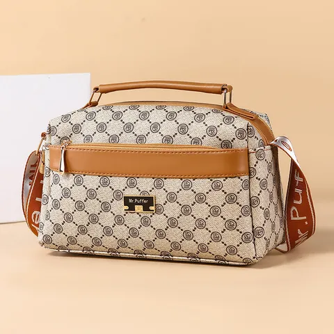 Women Fashion Crossbody Bag Vintage Monogram PU Leather Shoulder Bag Multi-Compartment Casual Handbag Top Handle Bag