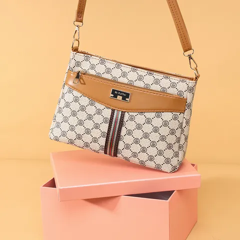 Women Retro Monogram Crossbody Bag Large Capacity PU Leather Shoulder Bag Vintage Casual Messenger Handbag