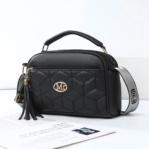 Women's PU Leather Quilted Crossbody Bag Fashion Tassel Shoulder Bag Casual Daily Small Square Bag Handbag With Wide Strap