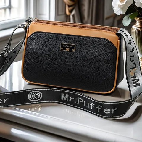 Women's PU Leather Crossbody Bag Vintage Contrast Color Snake Pattern Shoulder Bag Large Capacity Daily Casual Handbag