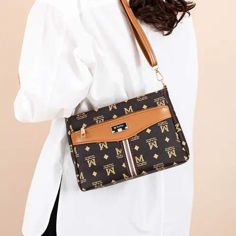 Women Retro Monogram Crossbody Bag Large Capacity PU Leather Shoulder Bag Vintage Casual Messenger Handbag