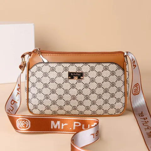 Women Fashion Casual Crossbody Bag PU Leather Monogram Shoulder Bag Large Capacity Multi Compartment Daily Handbag