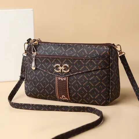 Women's Fashion PU Leather Crossbody Shoulder Bag Vintage Monogram Underarm Bag Small Handbag Daily Commuter Bag