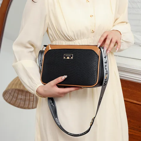 Women's PU Leather Crossbody Bag Vintage Contrast Color Snake Pattern Shoulder Bag Large Capacity Daily Casual Handbag