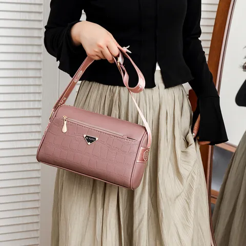 Women PU Leather Crocodile Pattern Shoulder Bag Large Capacity Crossbody Bag Multi-Layer Zipper Commuter Handbag