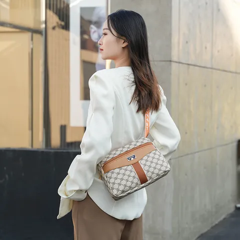 Women Large Capacity Multifunctional Shoulder Crossbody Bag Vintage Monogram PU Leather Daily Commuter Handbag
