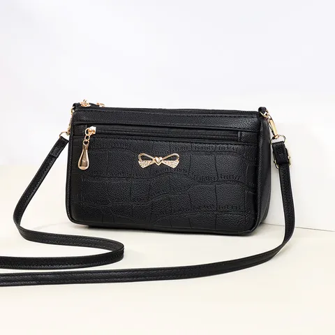 Women PU Leather Crossbody Bag Crocodile Pattern Shoulder Bag Elegant Bowknot Handbag
