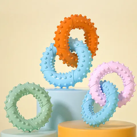 TPR Dog Chew Toy Polka Dot Molar Ring Interactive Teeth Cleaning Pet Toy Durable Puppy Teething Toy Set