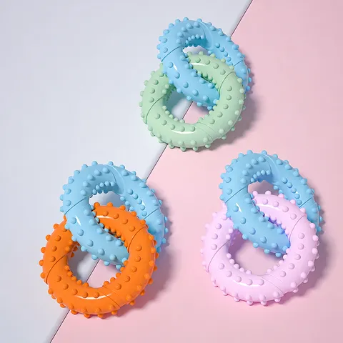 TPR Dog Chew Toy Polka Dot Molar Ring Interactive Teeth Cleaning Pet Toy Durable Puppy Teething Toy Set