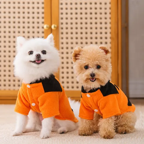 Funny Halloween Pumpkin Pet Costume Fleece Dog Cat Clothes Small Puppy Autumn Apparel Party Holiday Outfit