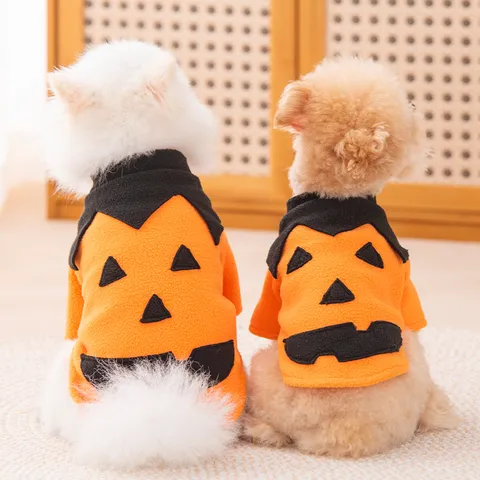 Funny Halloween Pumpkin Pet Costume Fleece Dog Cat Clothes Small Puppy Autumn Apparel Party Holiday Outfit