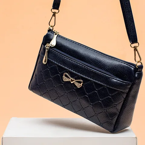 Women Vintage PU Leather Crossbody Bag Diamond Lattice Shoulder Bag With Bowknot Decoration Commuting Handbag