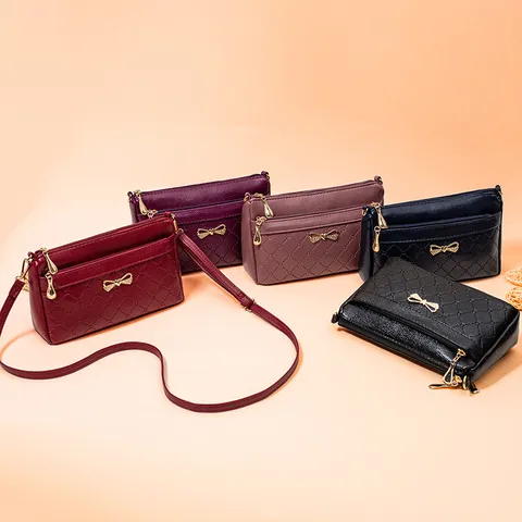 Women Vintage PU Leather Crossbody Bag Diamond Lattice Shoulder Bag With Bowknot Decoration Commuting Handbag