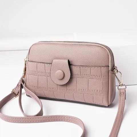 Women Fashion PU Leather Crocodile Pattern Crossbody Bag Mini Mobile Phone Bag Casual Multi-Layer Shoulder Handbag