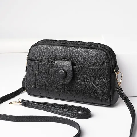 Women Fashion PU Leather Crocodile Pattern Crossbody Bag Mini Mobile Phone Bag Casual Multi-Layer Shoulder Handbag