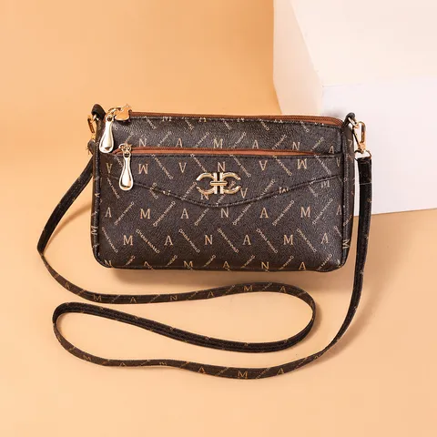 Women Retro Monogram Letter Print Crossbody Bag PVC Vintage Small Square Shoulder Bag Casual Daily Handbag