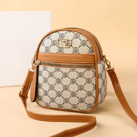 Women Vintage Monogram Shoulder Bag Casual Crossbody Mobile Phone Bag PU Leather Small Tote Bag Fashion Purse