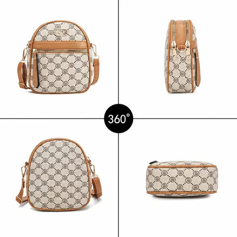Women Vintage Monogram Shoulder Bag Casual Crossbody Mobile Phone Bag PU Leather Small Tote Bag Fashion Purse