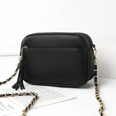 Women PU Leather Shoulder Bag Casual Solid Color Crossbody Bag With Chain And Tassel Fashion Daily Handbag