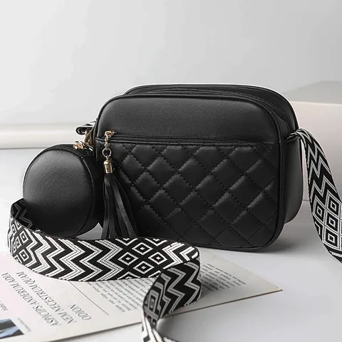 Women PU Leather Quilted Crossbody Bag Tassel Design Small Square Shoulder Bag With Sub Mother Bag For Daily Casual
