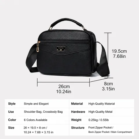 Large Capacity PU Leather Crossbody Bag For Women Casual Solid Color Zipper Handbag Fashion Shoulder Bag