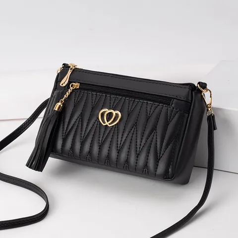 Women's Soft Leather Crossbody Bag Tassel Messenger Bag Quilted Shoulder Bag