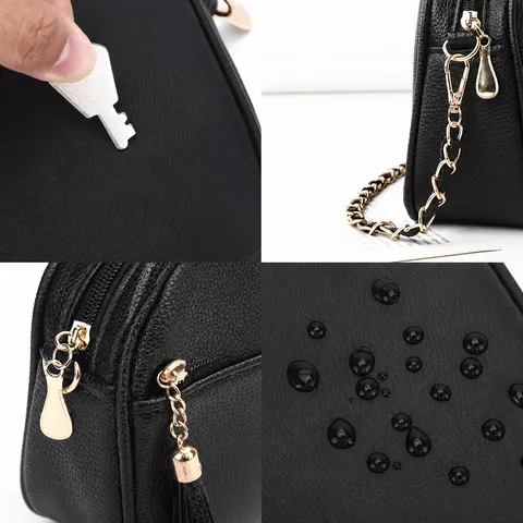 Women PU Leather Shoulder Bag Casual Solid Color Crossbody Bag With Chain And Tassel Fashion Daily Handbag