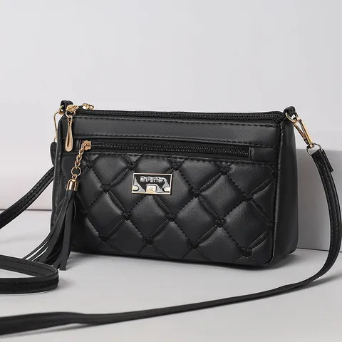 Damen Umhängetasche Kleine PU Leder Gesteppte Tasche Lässige Handtasche mit Quaste