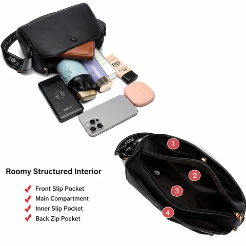 Large Capacity Women Crossbody Bag PU Leather Multi Zipper Shoulder Bag Casual Business Commuting Handbag Tote