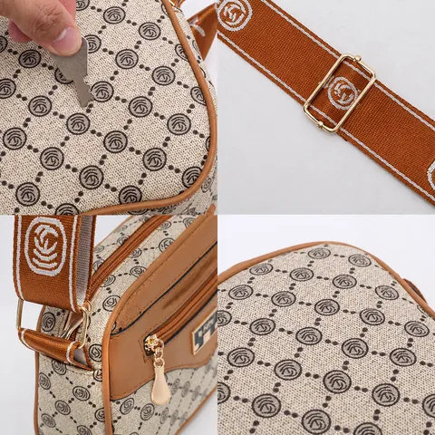 Women's Fashion Shoulder Crossbody Bag Vintage Monogram Pattern PU Leather Casual Satchel Bag With Coin Purse