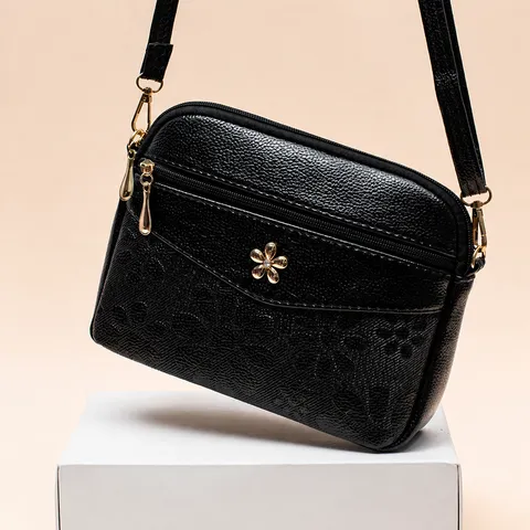 Women Large Capacity Waterproof PU Leather Shoulder Bag Floral Print Crossbody Messenger Bag Daily Handbag