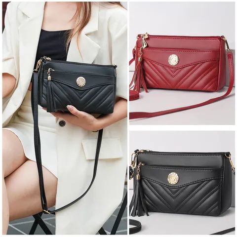 Women Fashion Soft PU Leather Shoulder Crossbody Bag Multi-Layer Small Square Bag Casual Daily Handbag