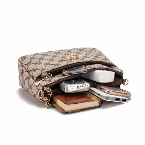 Fashion Women Crossbody Bag Multi-Layer Mini Shoulder Bag PVC Monogram Print Handbag Casual Messenger Bag