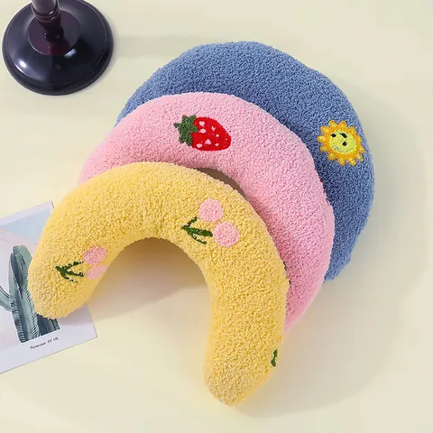 Cute U-Shaped Pet Plush Pillow Soft Cervical Spine Support Cat Dog Toy Embroidery Design Pet Sleep Cushion