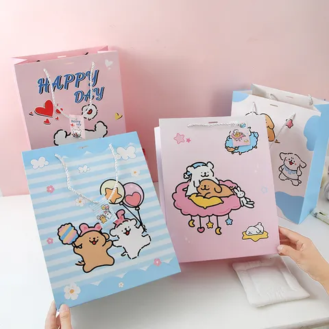 Cartoon Hund Geschenktüte Weißer Karton Handtasche Süße Schüler Präsent Verpackungstasche Groß Klein Dekorative Geschenkbox Tasche