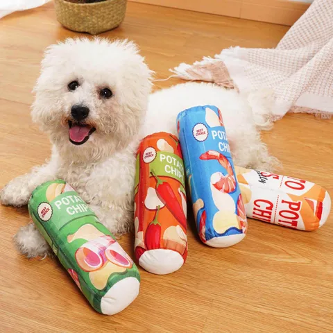 Simulation Chips de Pomme de Terre Boîte Sac Peluche Animal de Compagnie Jouet Sifflet Interactif Mastication Chiot Fournitures pour Animaux