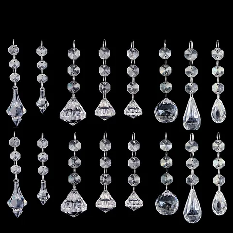 Acrylic Crystal Octagonal Bead Strings Pendant Christmas Decoration Lighting Hanging Ornaments Table Centerpiece