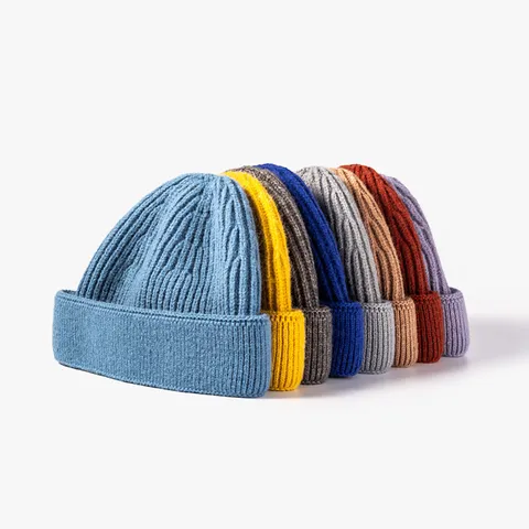 Unisex Winter Warm Knit Beanie Hat Solid Color Casual Ribbed Cuff Skull Cap Soft Stretch Slouchy Hats For Men Women