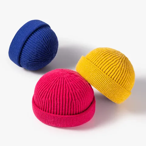 Solid Color Cashmere Cotton Warm Knit Beanie Hat Winter Casual Unisex Knitted Skully Cap