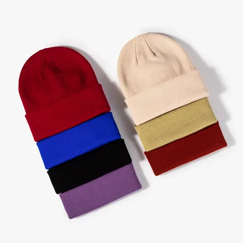 Winter Outdoor Warm Thickened Unisex Solid Color Woolen Knit Hat Casual Versatile Beanie Hat For Men Women