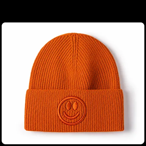 Unisex Winter Warm Knit Beanie Hat Casual Cute Smile Embroidery Solid Color Soft Stretch Ski Skull Cap For Women Men