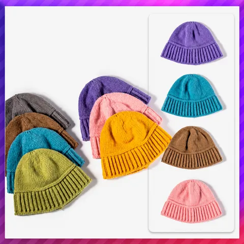 Autumn Winter Warm Knit Beanie Hat Solid Color Soft Cashmere Blend Ribbed Cuffed Ski Cap Unisex Casual Headwear