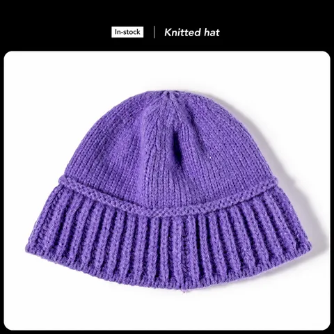 Autumn Winter Warm Knit Beanie Hat Solid Color Soft Cashmere Blend Ribbed Cuffed Ski Cap Unisex Casual Headwear