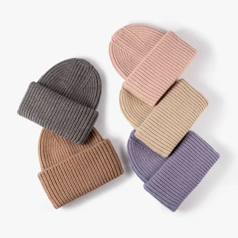 Winter Thickened Warm Knitted Beanie Hat Cashmere Blend Slouchy Solid Color Casual Skull Cap For Women Men