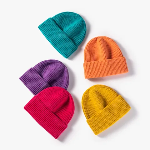 Winter Warm Knit Hat For Men Women Cashmere Blend Solid Color Cuffless Beanie Keep Warm Outdoor Ski Cap