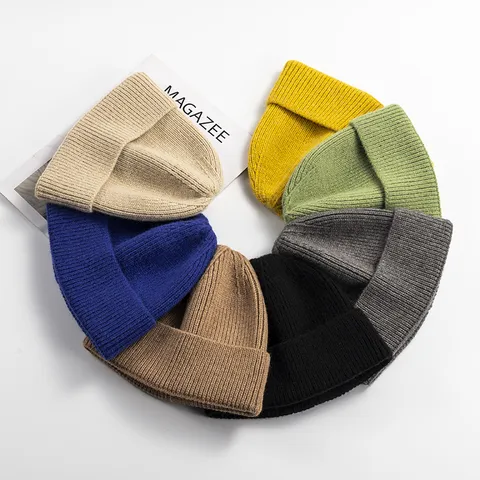 Winter Solid Color Knitted Beanie Hat Warm Cashmere Blend Ski Cap For Men And Women