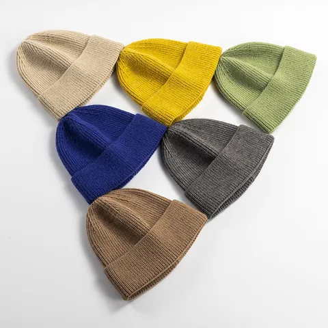 Winter Solid Color Knitted Beanie Hat Warm Cashmere Blend Ski Cap For Men And Women