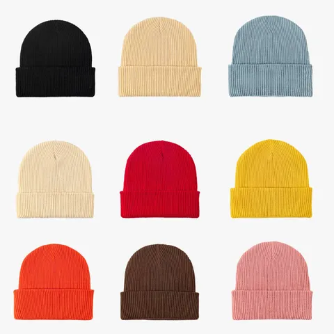 Winter Warm Knit Beanie Hat For Women Men Solid Color Acrylic Roll Edge Thermal Cap Unisex Fashion Accessories