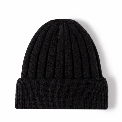 Women Winter Cotton Cashmere Knitted Beanie Hat Loose Cuffed Warm Solid Color Plain Thermal Cap Daily Casual Accessory